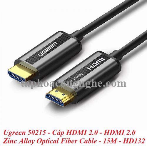 Ugreen 50215 15M màu Đen Cáp tín hiệu HDMI chuẩn 2.0 sợi quang cao cấp HD132 30050215